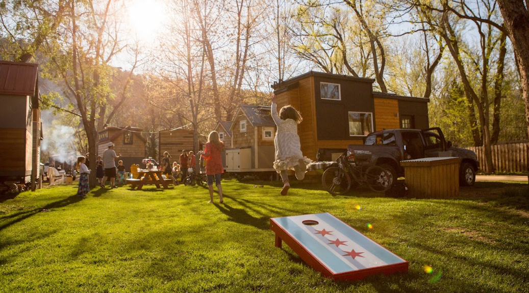A glampground in Colorado with tiny homes available for booking.