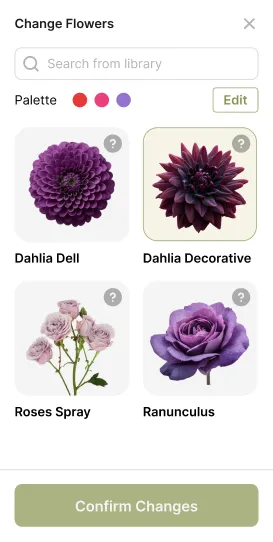 Wedding floral arrangement mockup created in BloomVision