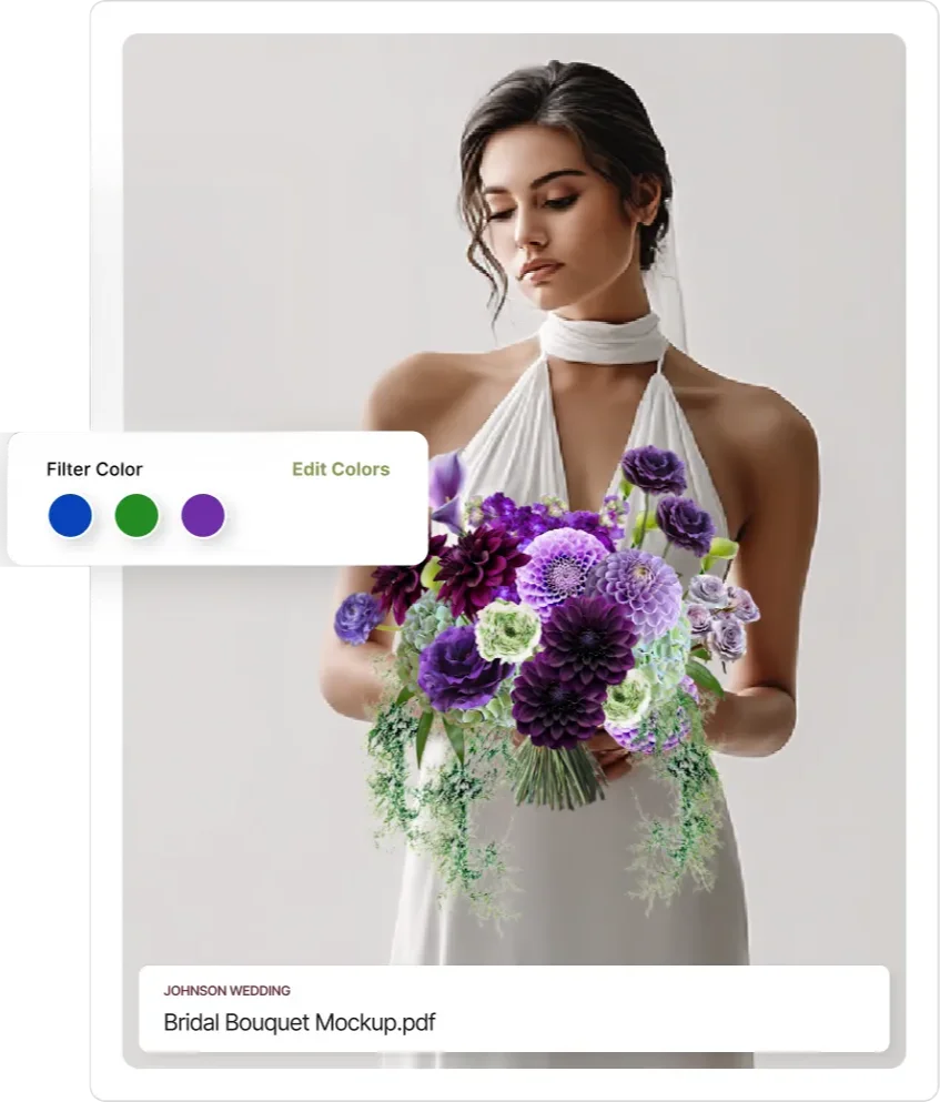 BloomVision Mockup of bride holding Bouquet Image