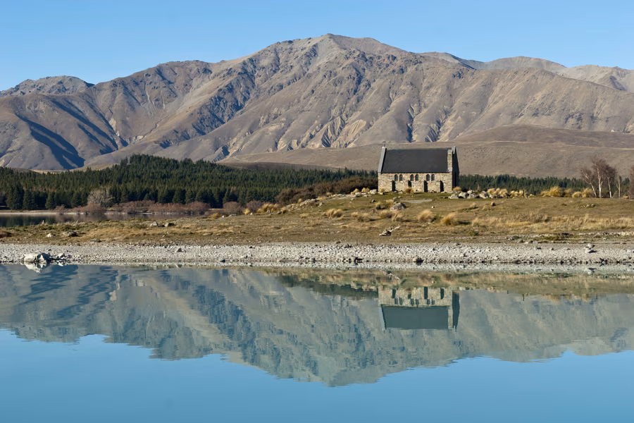 Church of the Good Shepherd reflected in Lake Tekapo