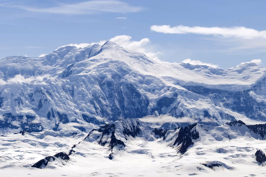 Snow-covered peaks and glaciers of the St Elias Mountains in Kluane National Park and Reserve