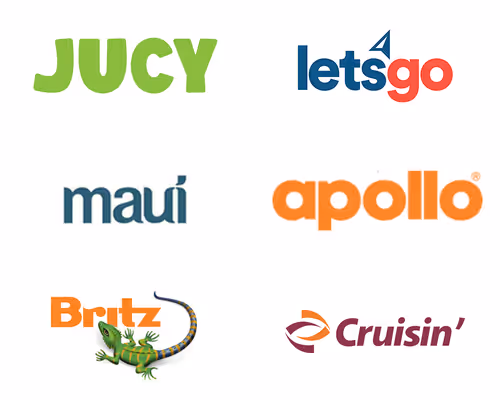 Top campervan rental brands — JUCY, Let’s Go, maui, Apollo, Britz and Cruisin’