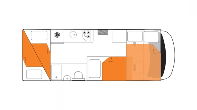 Britz Navigator night floor plan, New Zealand