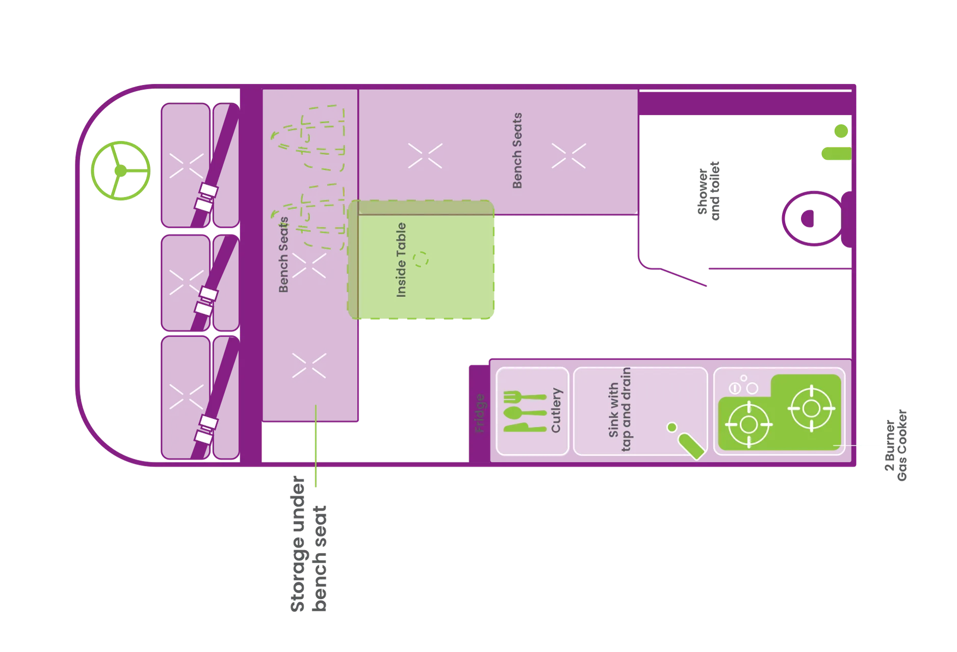 JUCY Chaser day floor plan, New Zealand