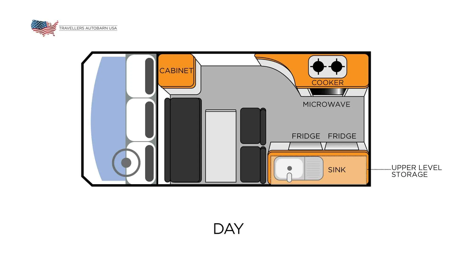 Travellers Autobarn Hi5 day floor plan, USA