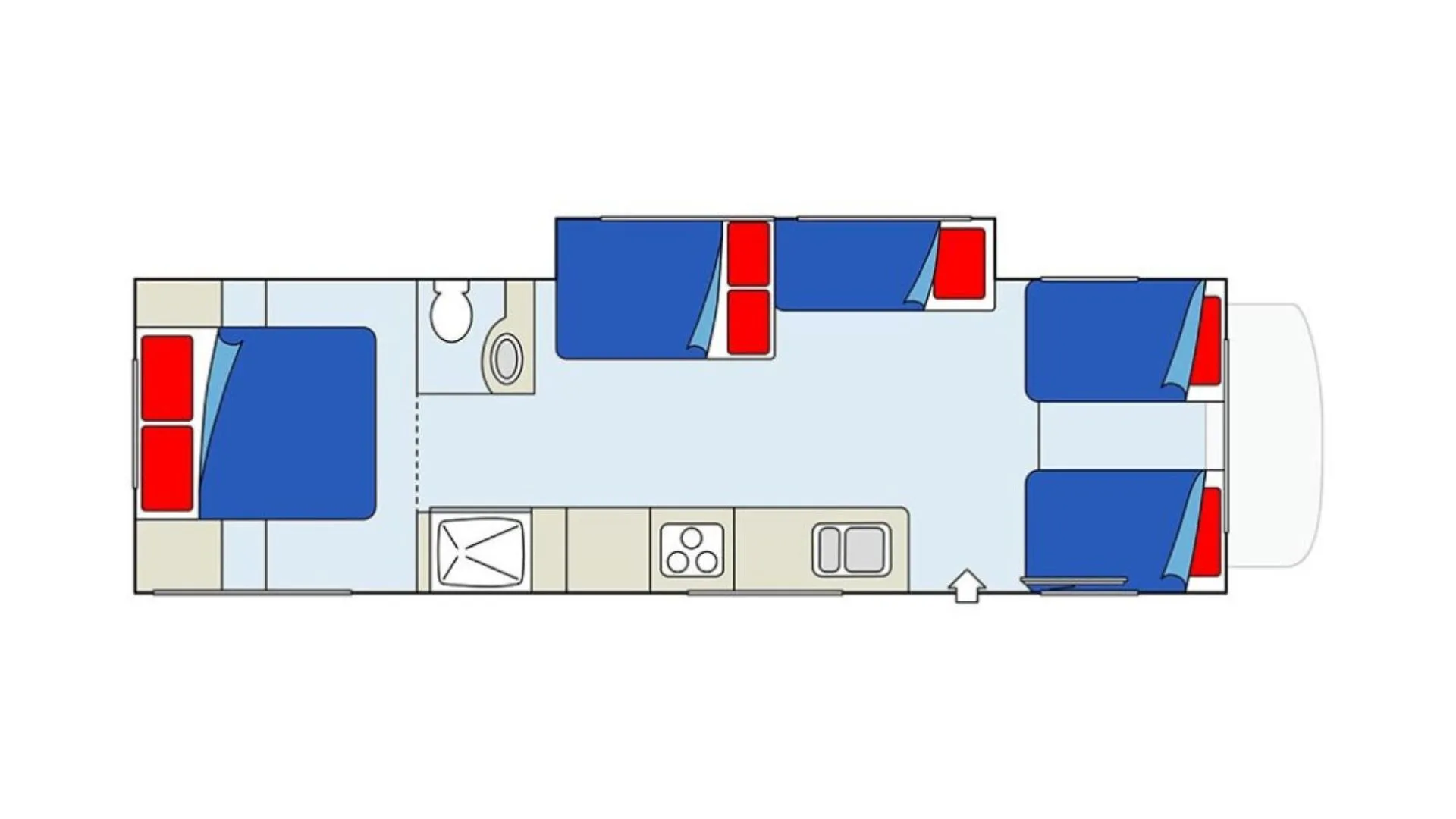 CanaDream Maxi Plus Motorhome night floor plan, Canada