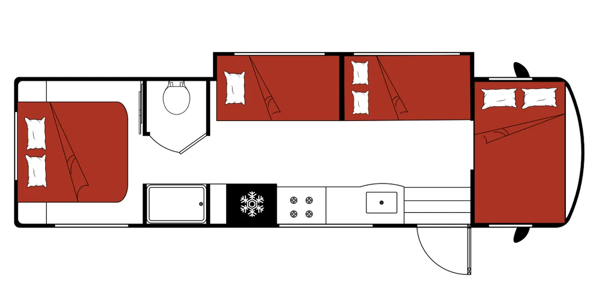 El Monte Class C Family Sleeper night floor plan, USA