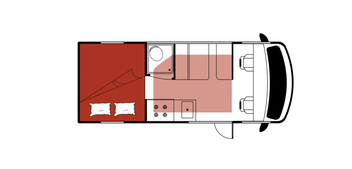 Mighty Class B Camper Van night floor plan, USA