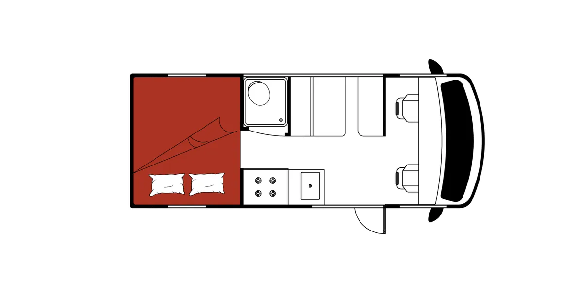 Mighty Class B Camper Van day floor plan, USA