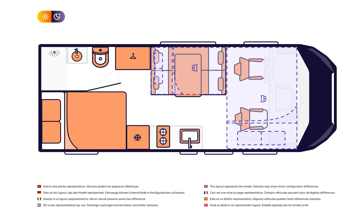 Indie Campers Comfort floor plan, USA