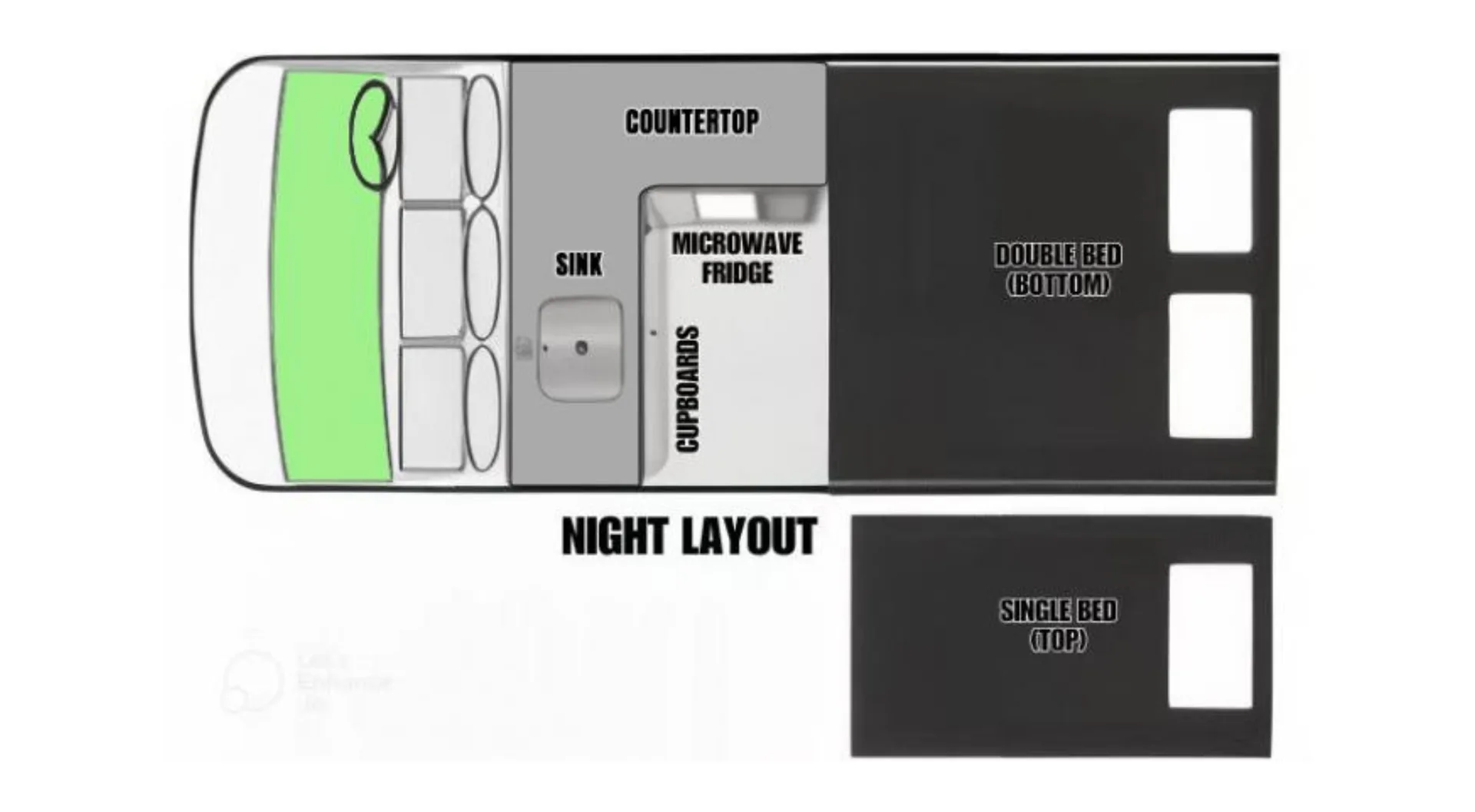 Camperland Trio night floor plan, New Zealand