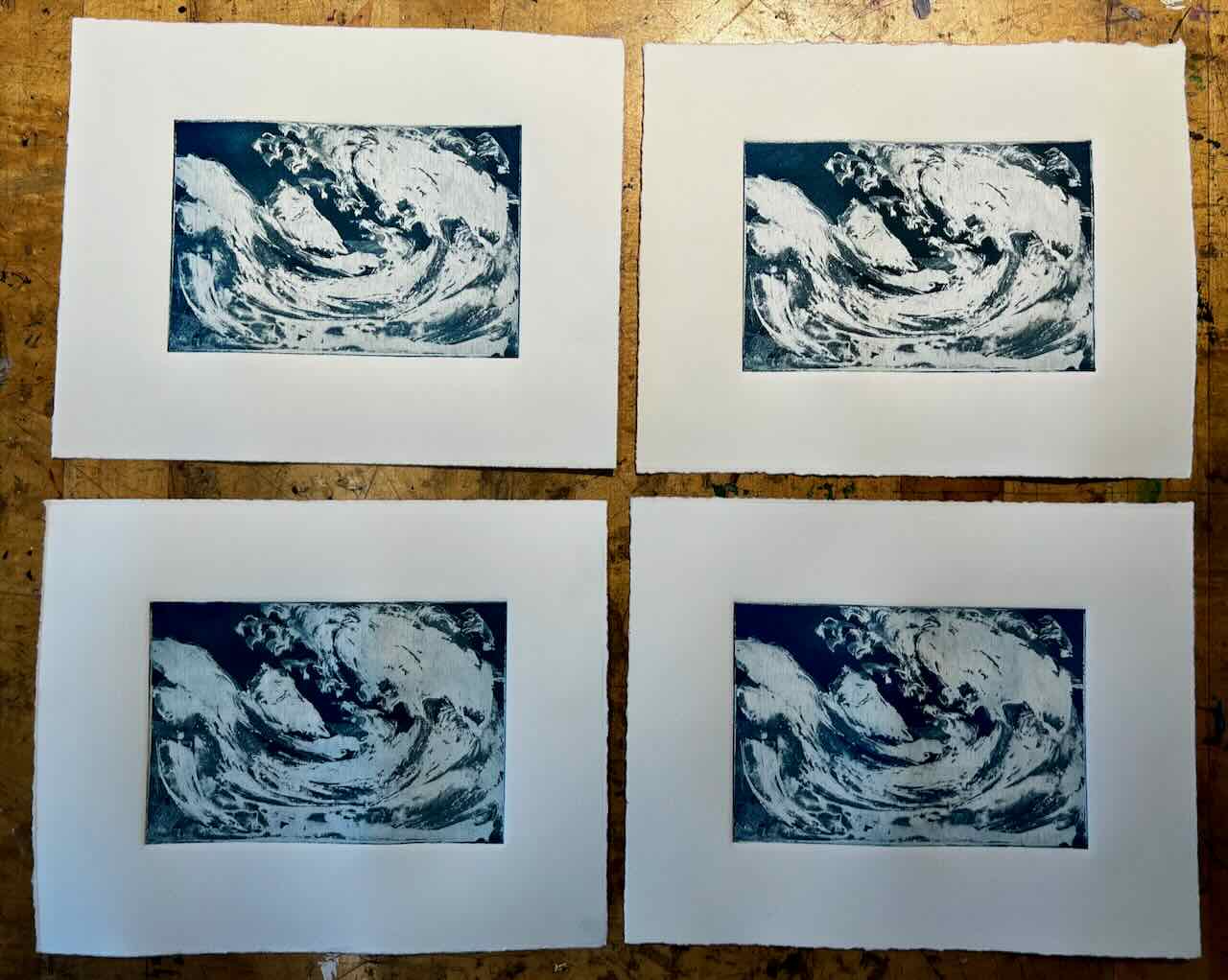 Aquatint etching of a crashing wave