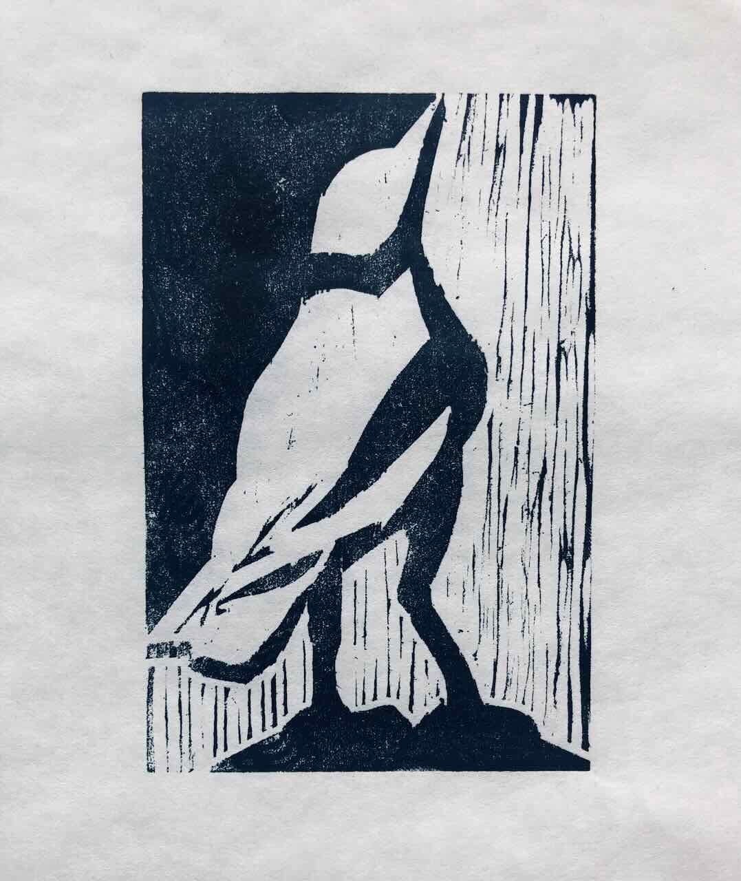 Woodblock print of a crow