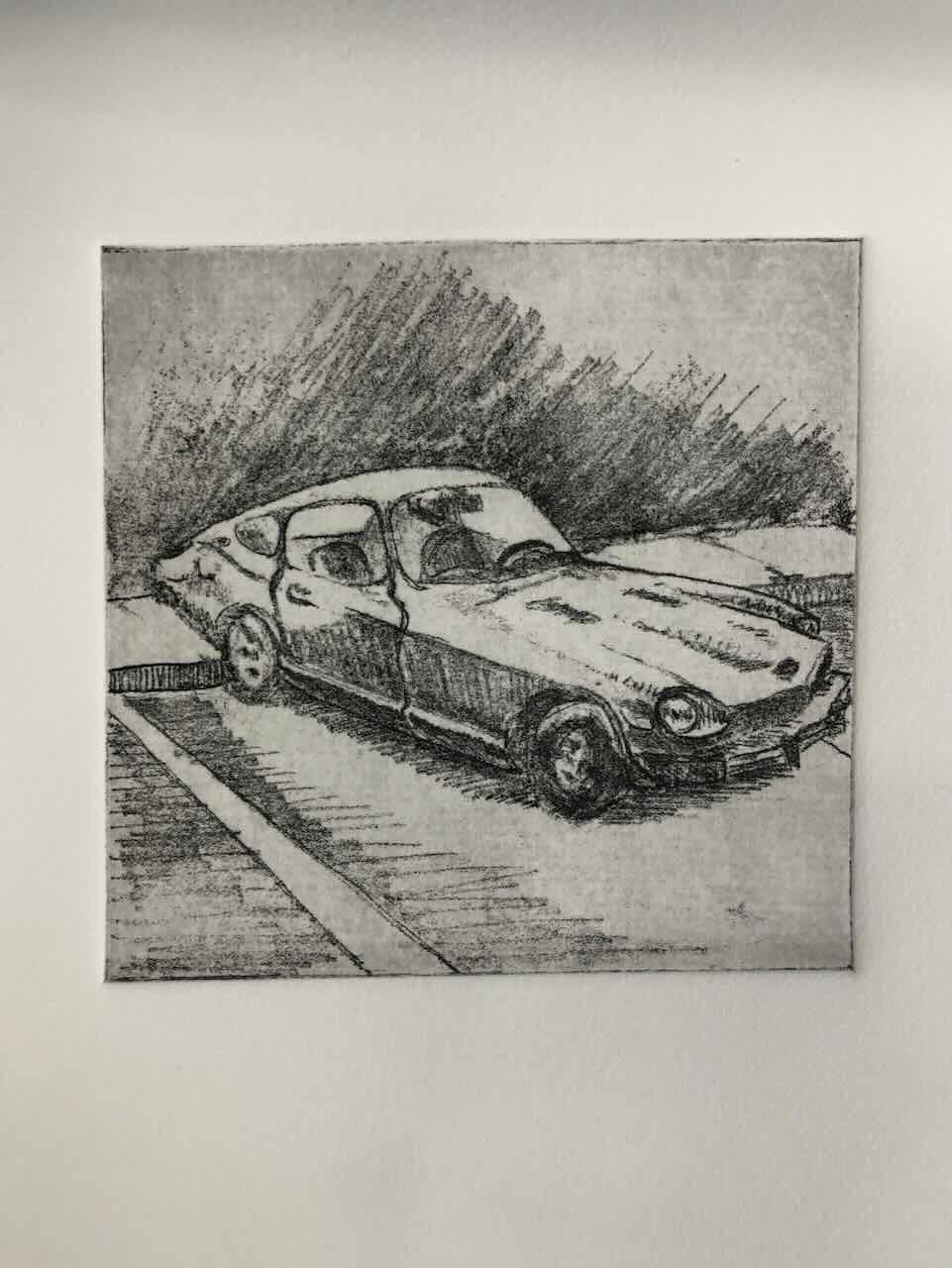 Aquatint print of a vintage Nissan Z