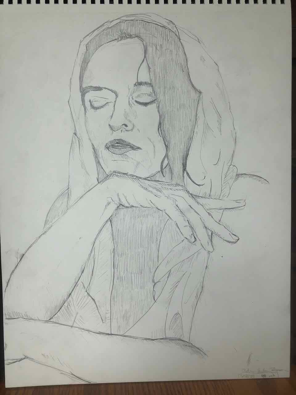 Portrait of a model, in pencil