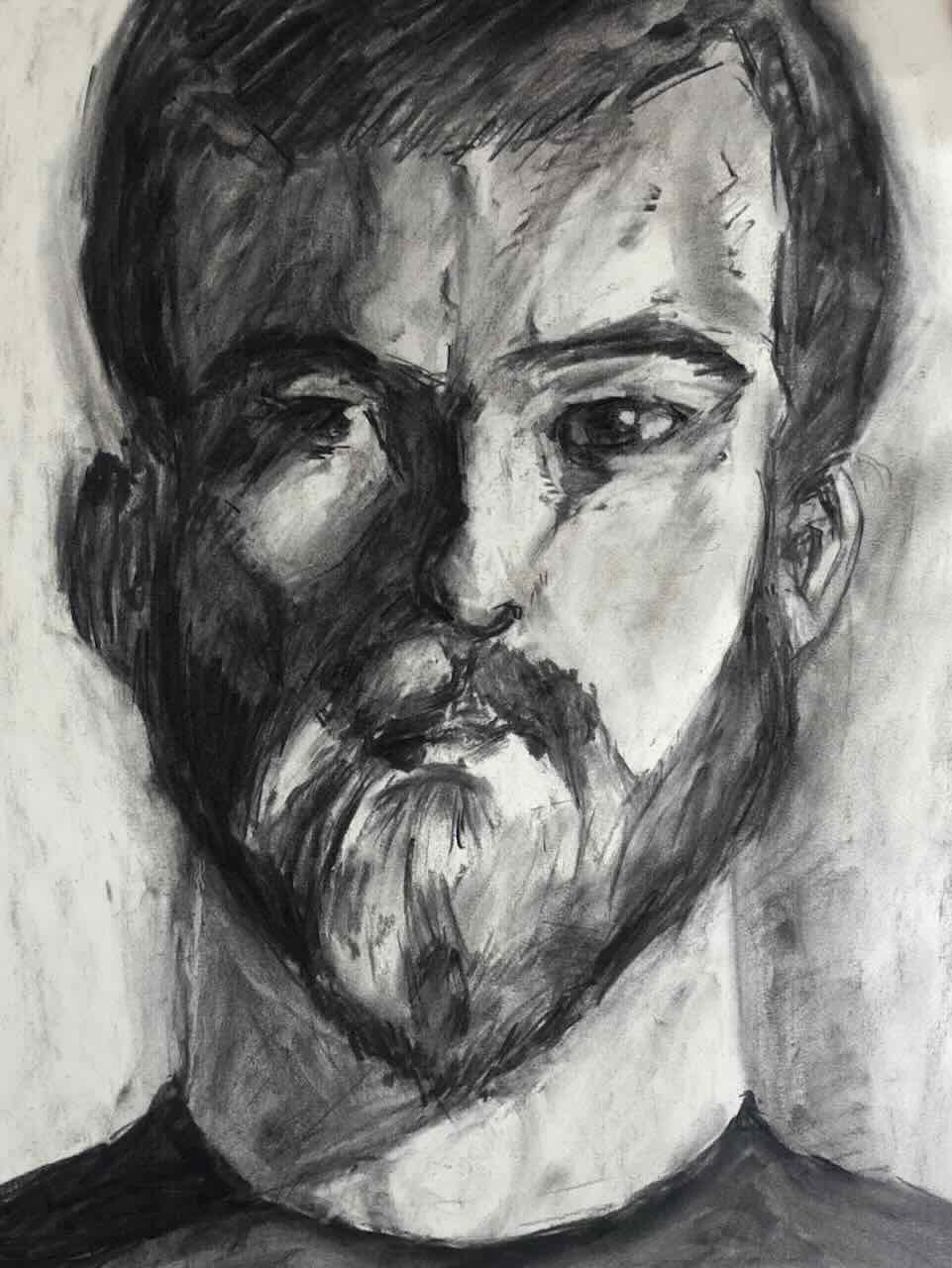 Self-Portrait in charcoal