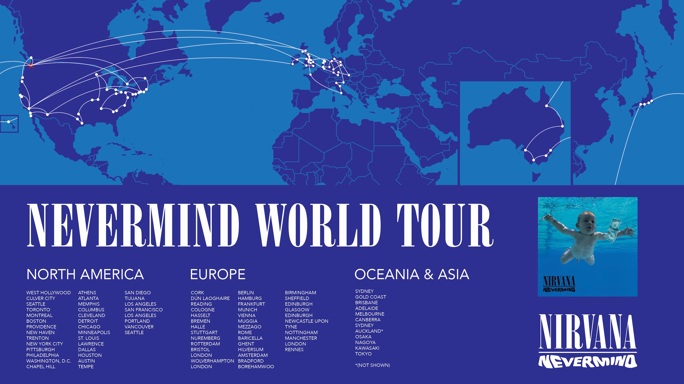 Infographic for Nirvana's 1991-92 tour for the album "Nevermind"