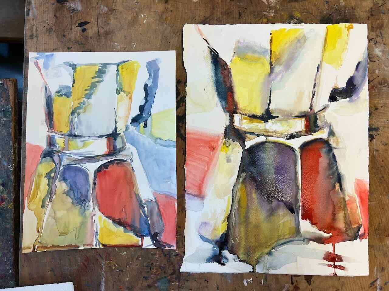 Watercolor painting of an espresso maker