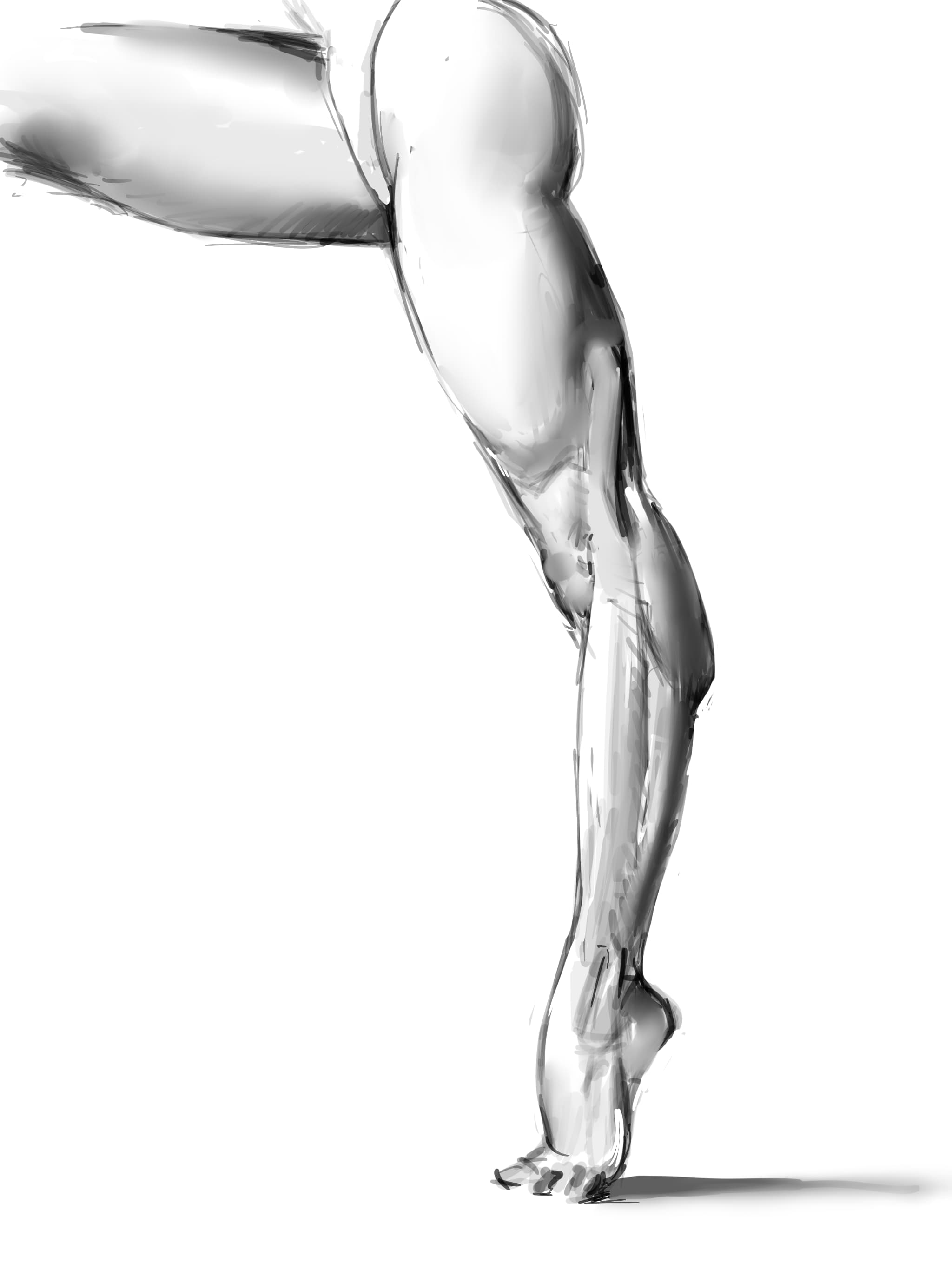 Procreate sketch of a ballet dancer, focusing on the left leg