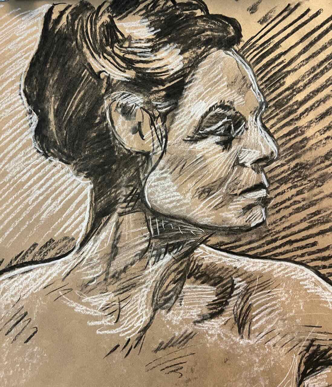 Portrait of a model, in charcoal