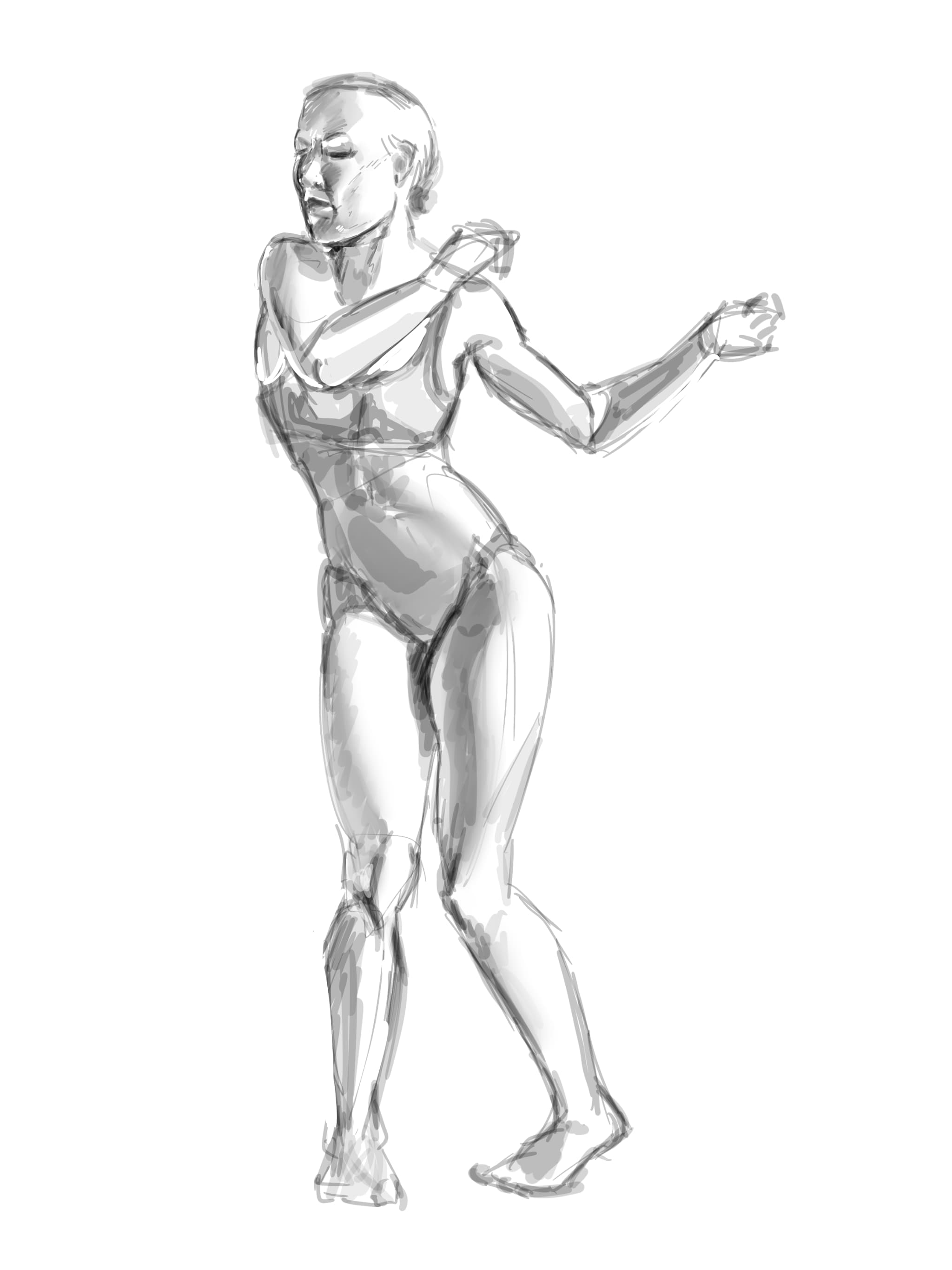 Procreate sketch of a standing model