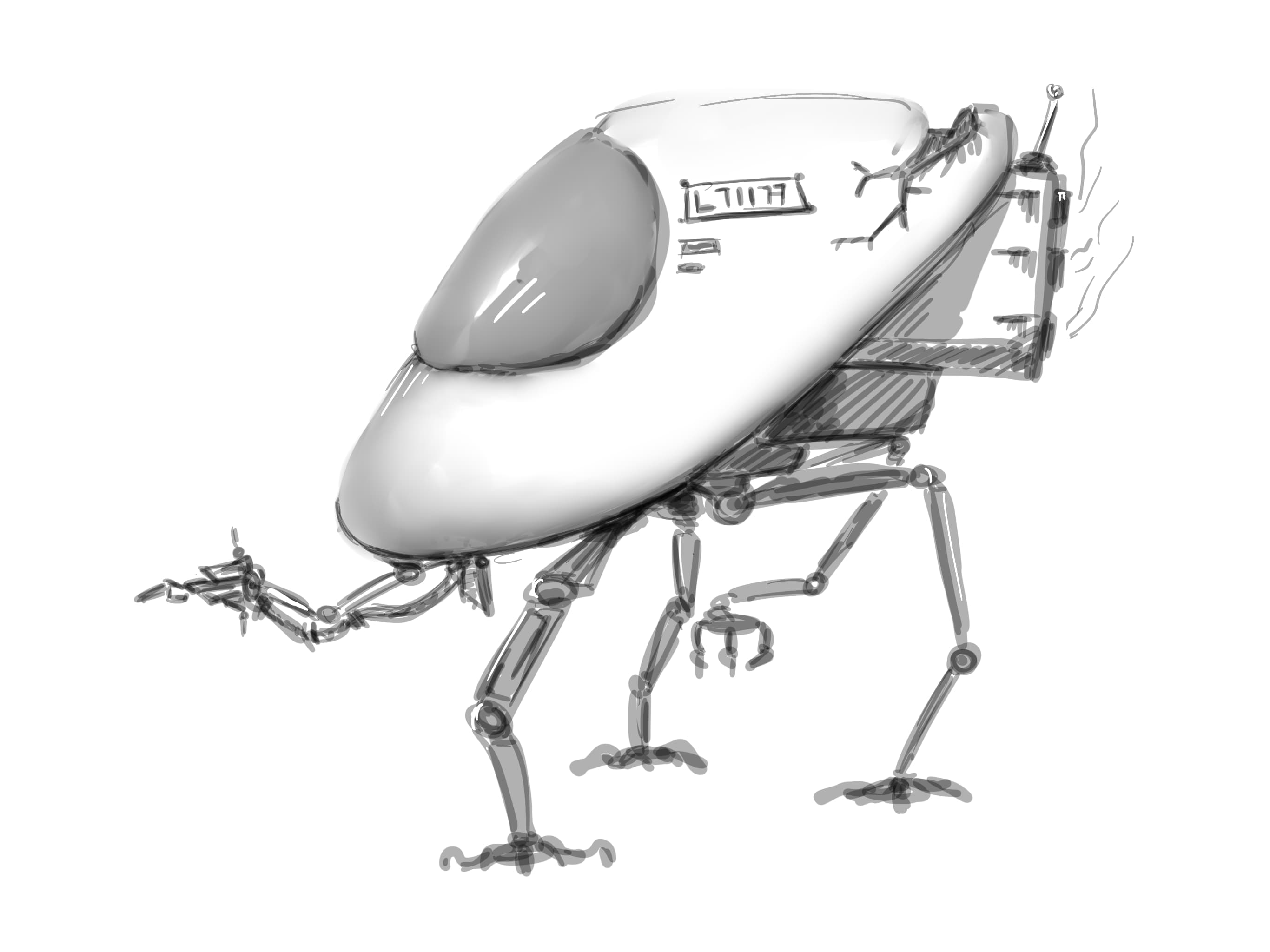 Procreate sketch of an imaginary mechanical walker-vehicle