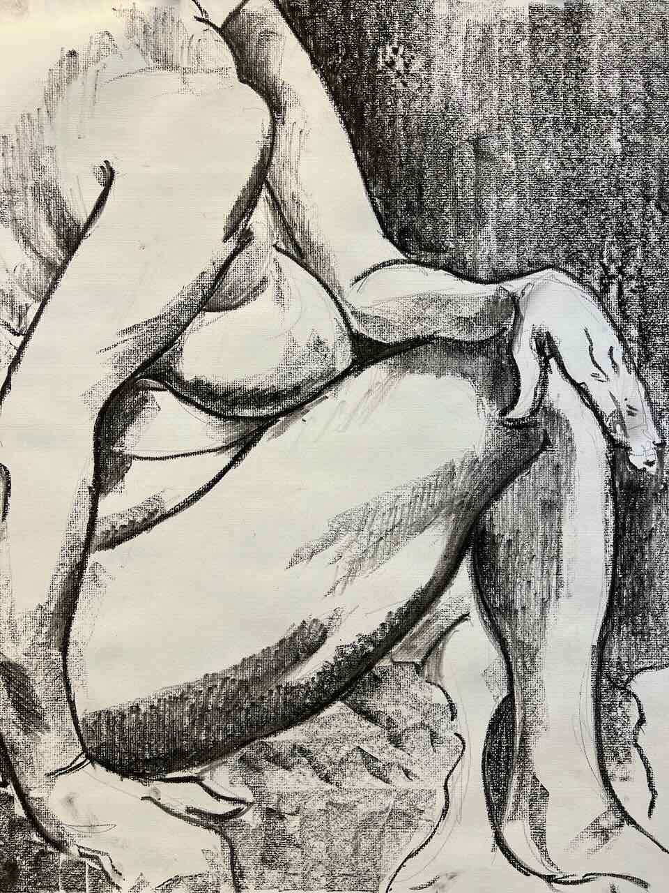 Seated model in charcoal