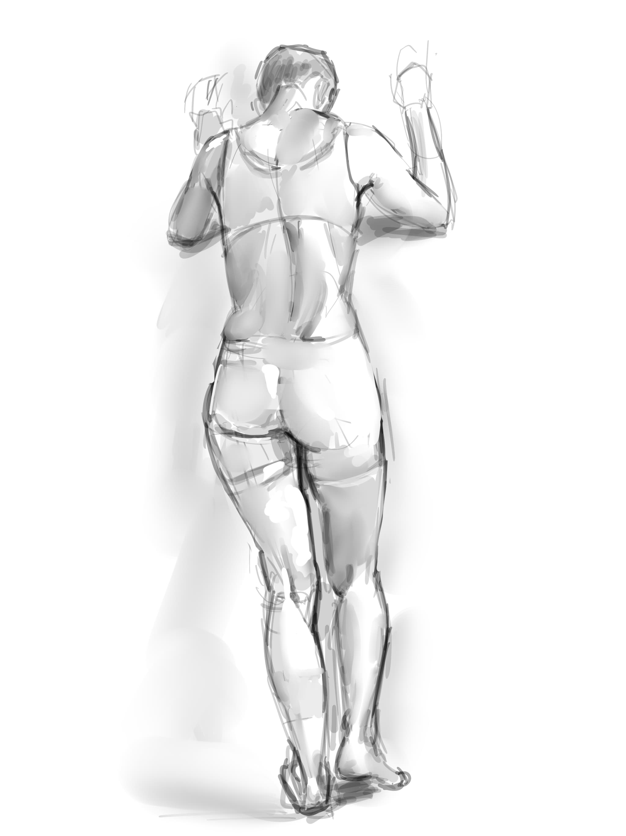 Procreate sketch of a model leaning against a wall