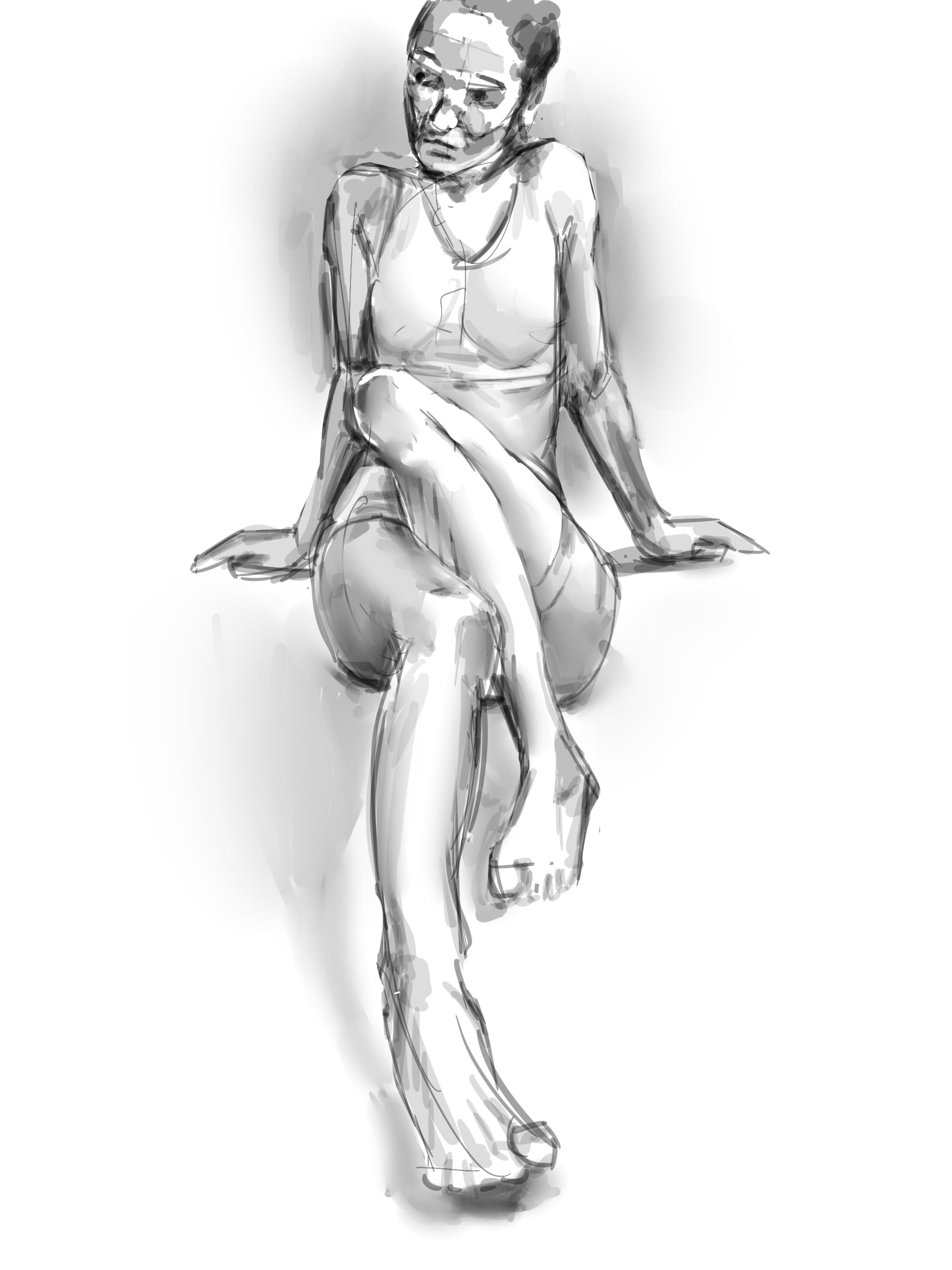 Procreate sketch of a seated model