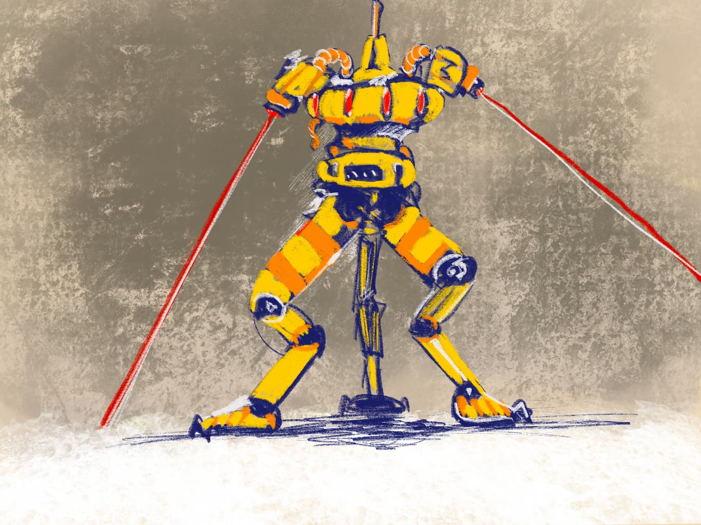 Procreate sketch of a three-legged robot