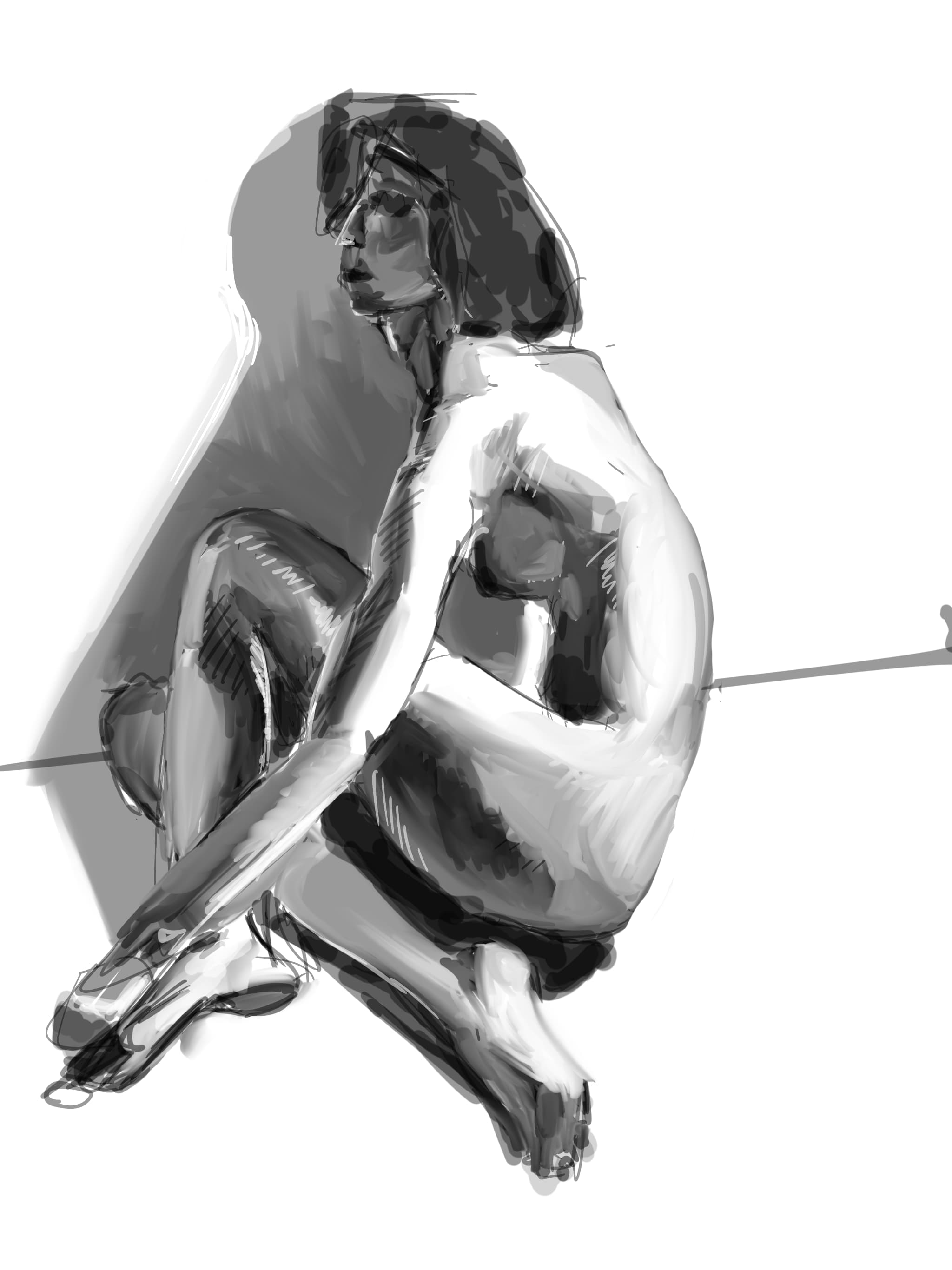 Procreate sketch of a seated model
