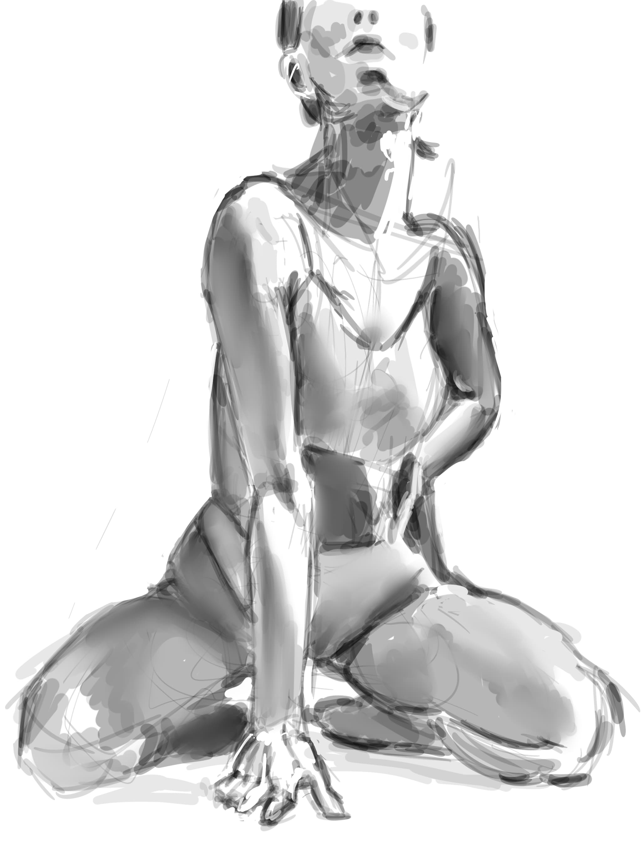 Procreate sketch of a kneeling model