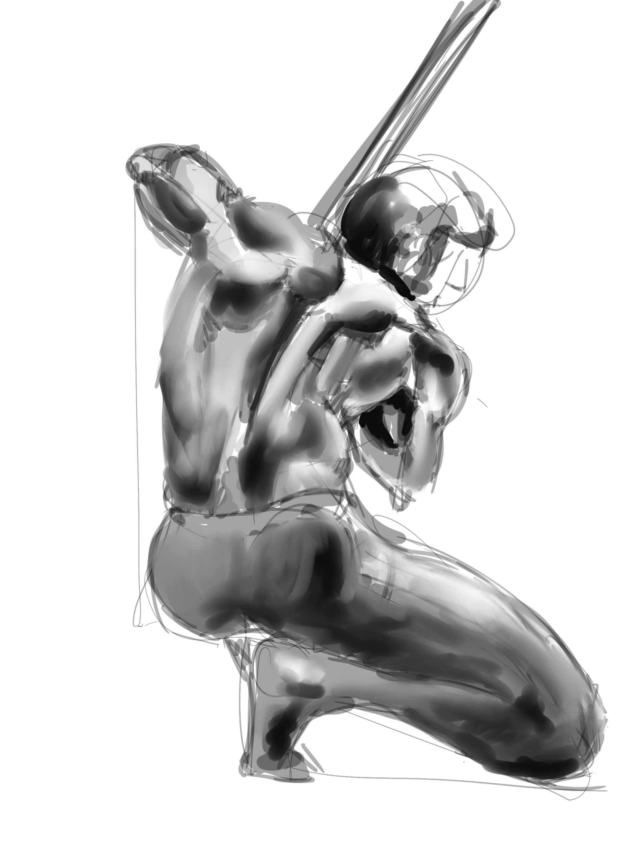 Procreate drawing of a model with a sword