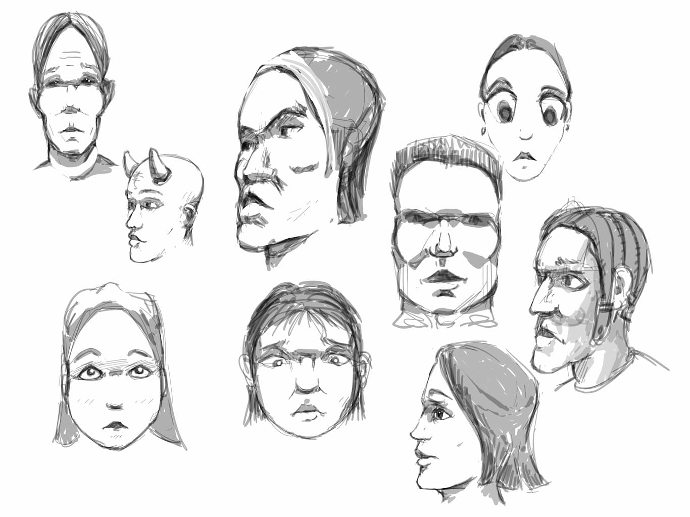 Faces drawn from imagination in procreate