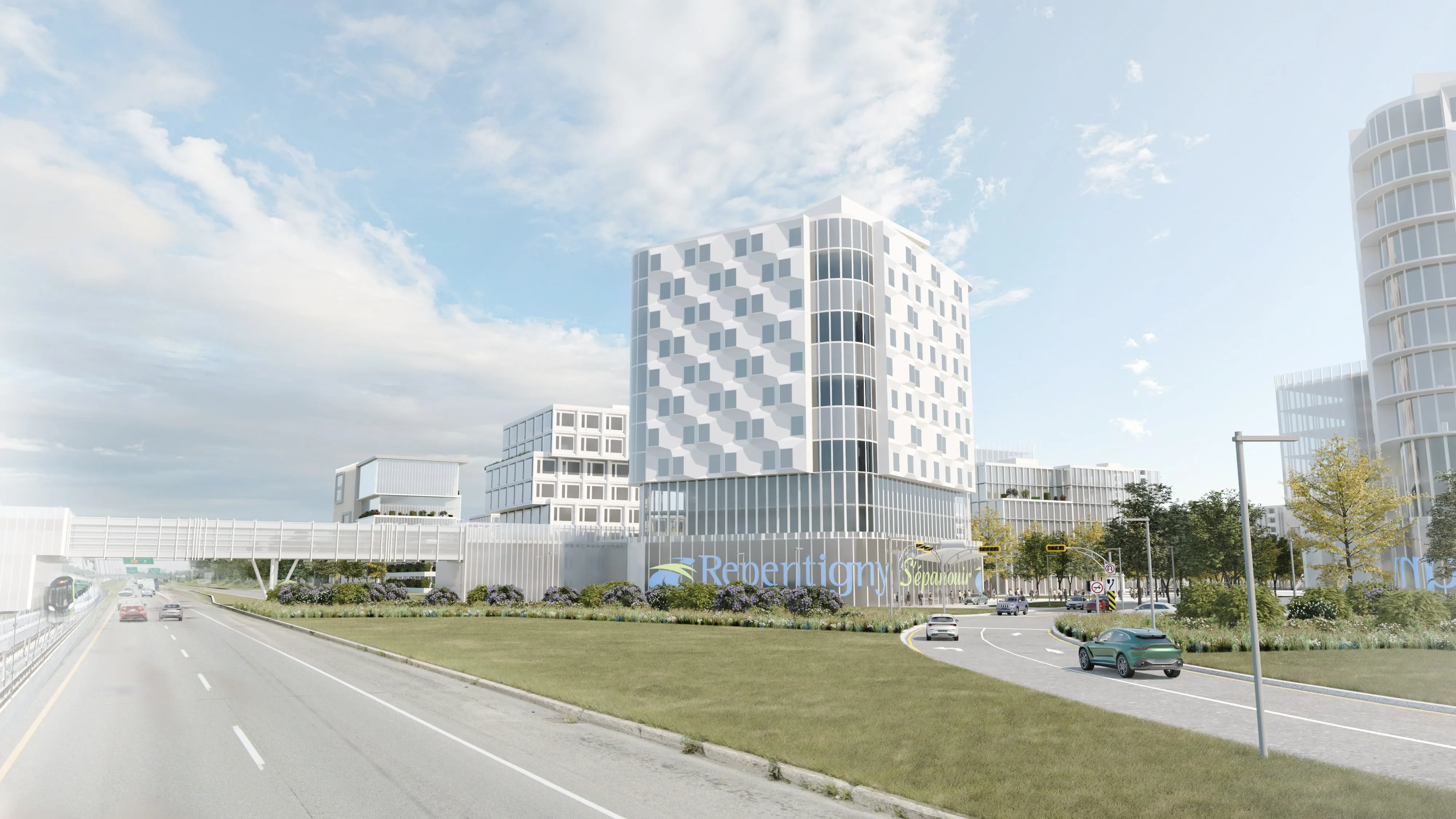 Rendu 3D de la Vitrine autoroutière du projet Avantia à Repentigny