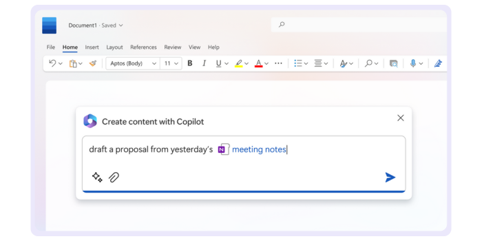 Copilot being used on microsoft word