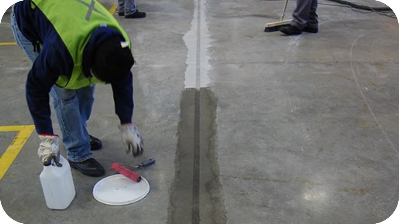 Crew applying protective finishing to a high-traffic concrete slab to prevent excessive wear and abrasion.