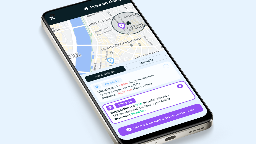 Suivi d'un trajet de taxi en temps réel sur une carte
