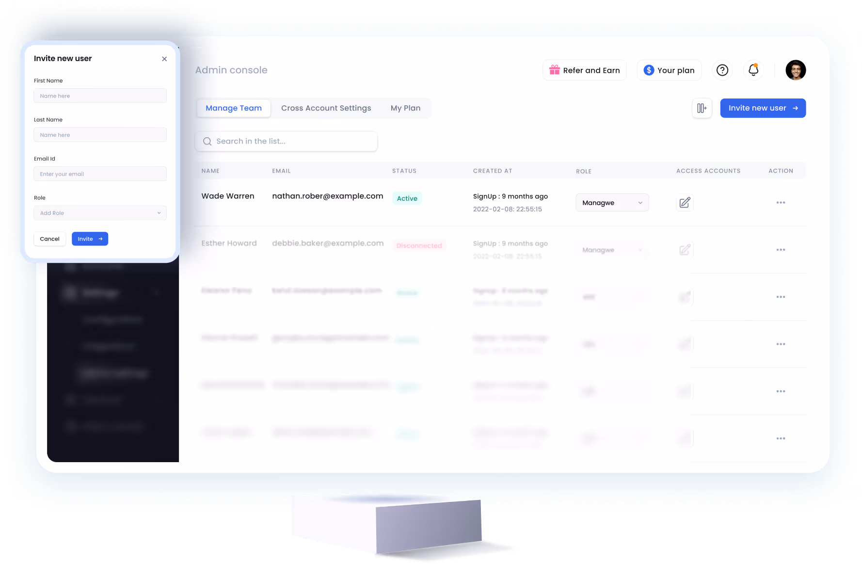 Team management dashboard