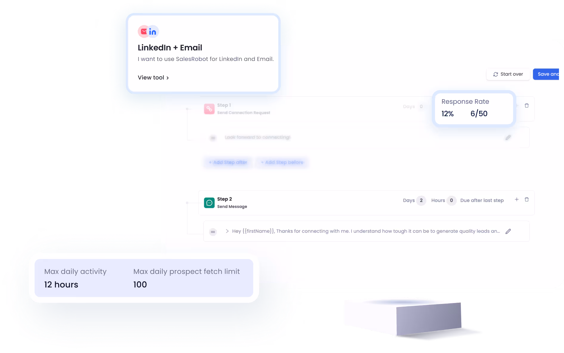 Automated LinkedIn and email drip campaign interface