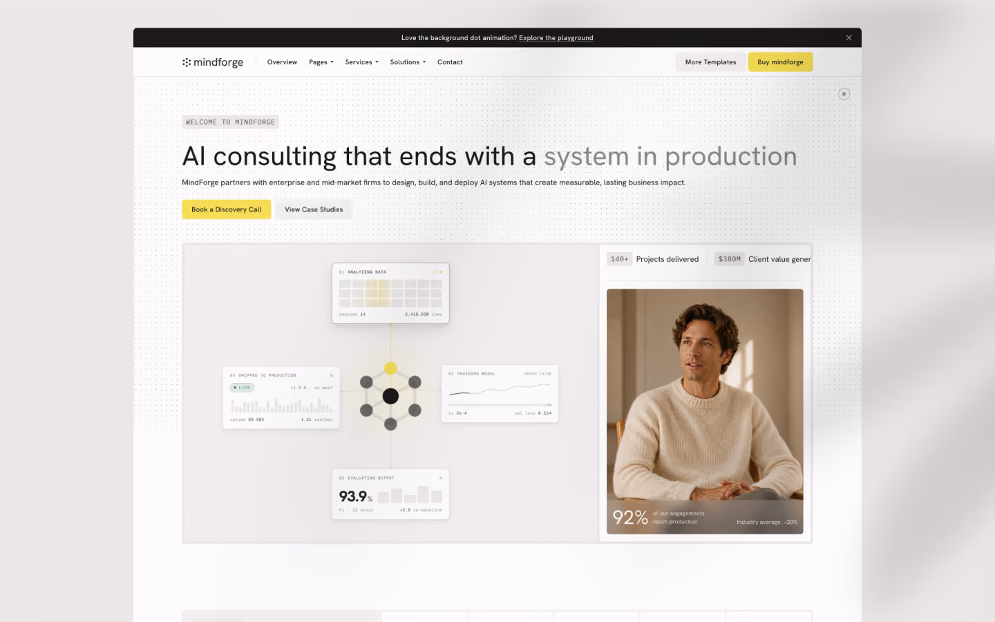 Mindforge AI consulting Webflow template preview by Loonis