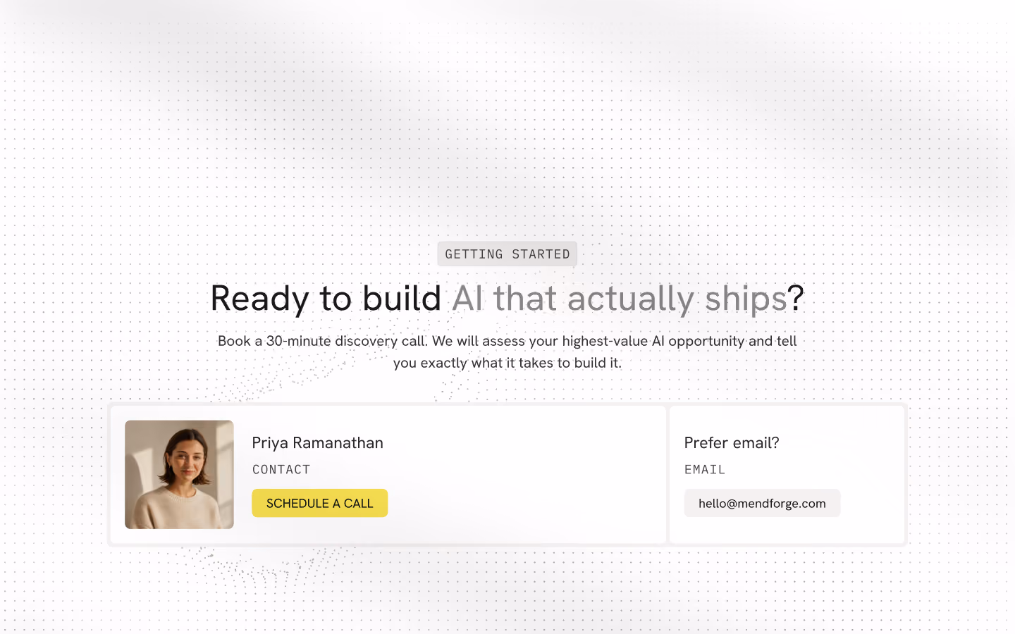 Mindforge case studies page with quantified AI project results