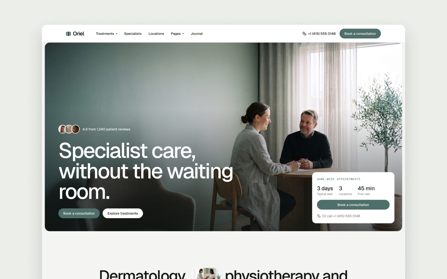 Oriel private clinic Webflow template preview by Loonis