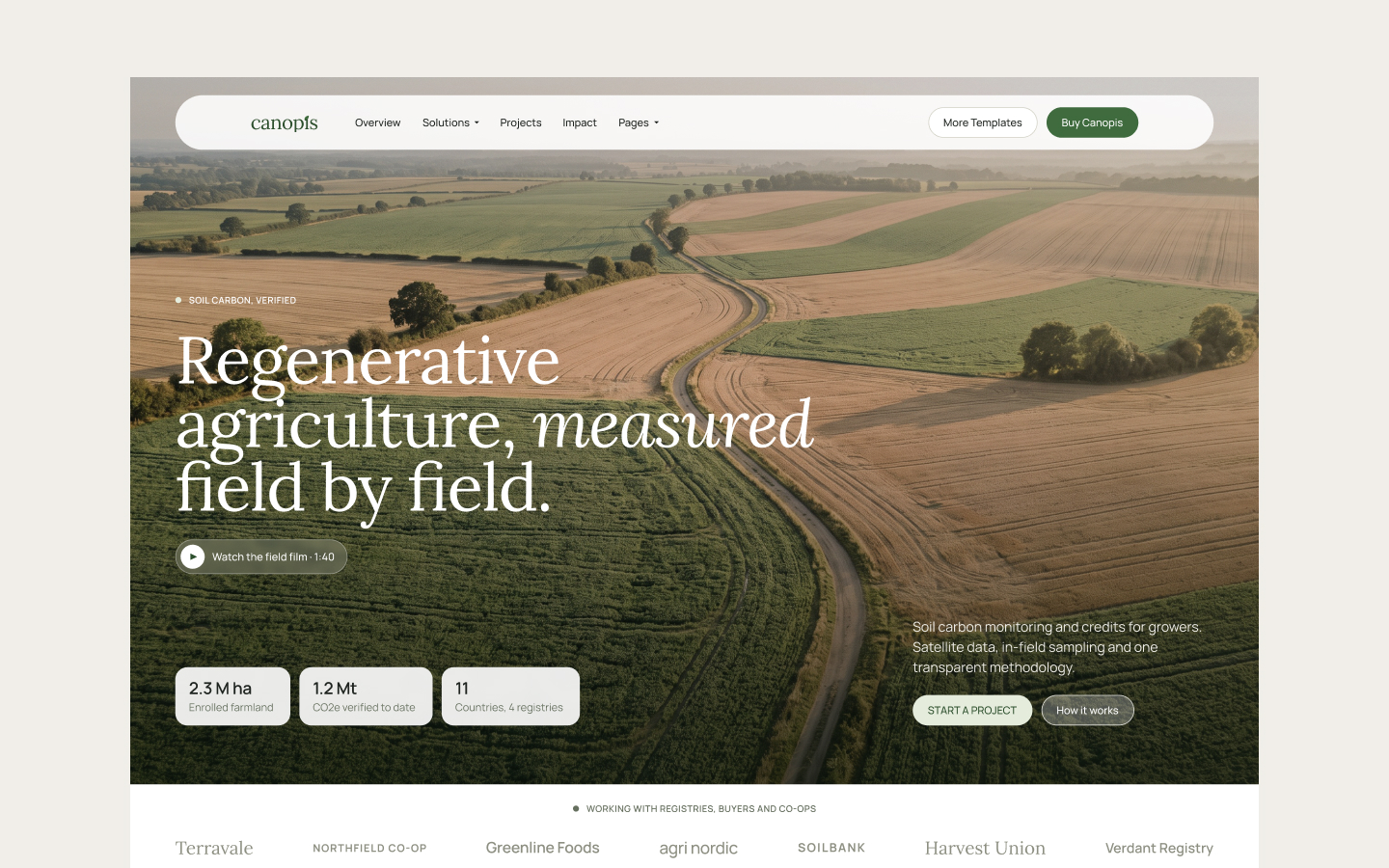 Canopis climate tech Webflow template preview by Loonis