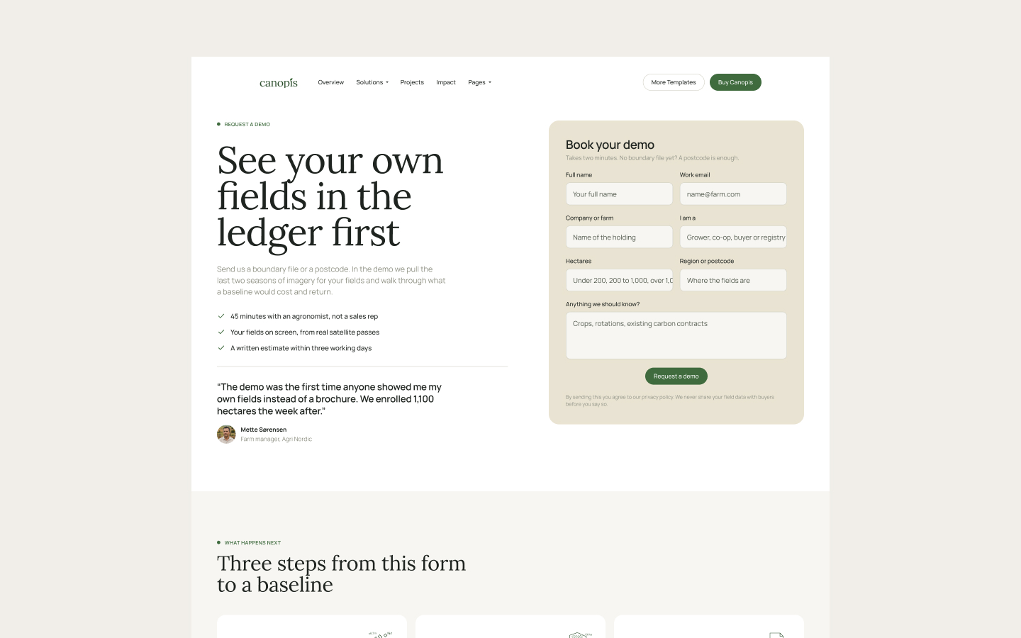 Canopis request a demo page