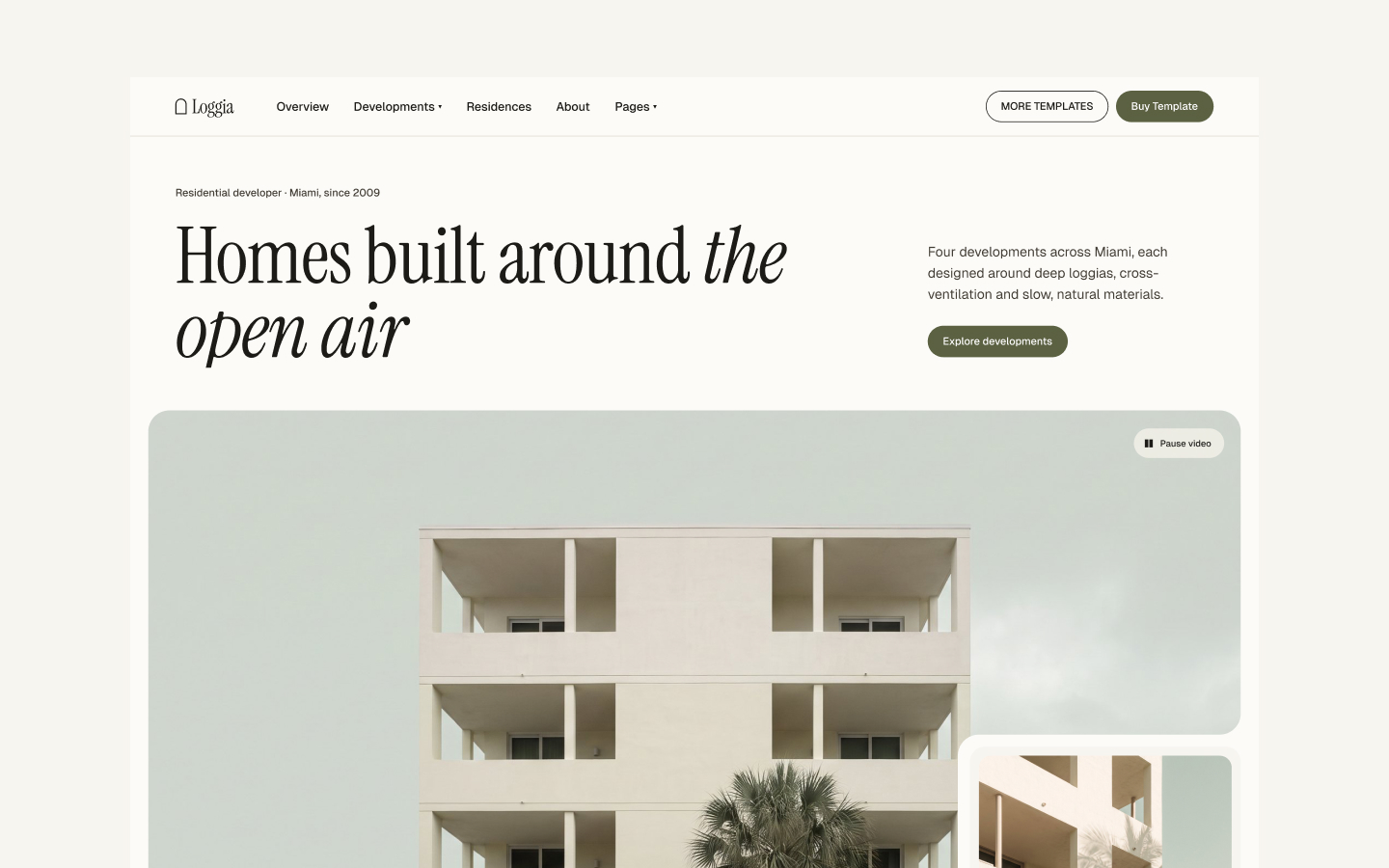 Loggia real estate developer Webflow template preview by Loonis