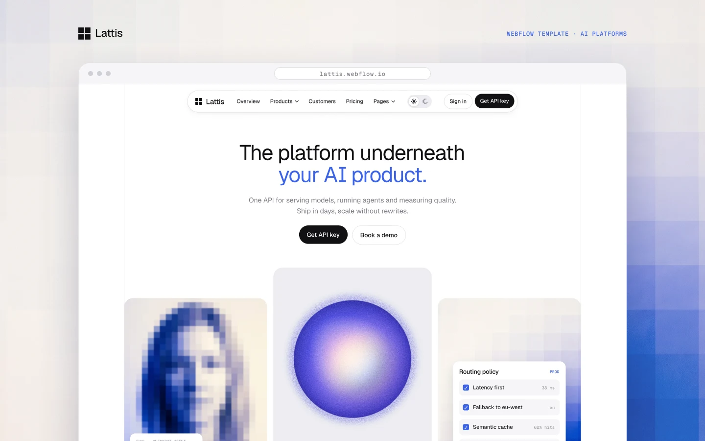 Lattis AI infrastructure Webflow template preview by Loonis