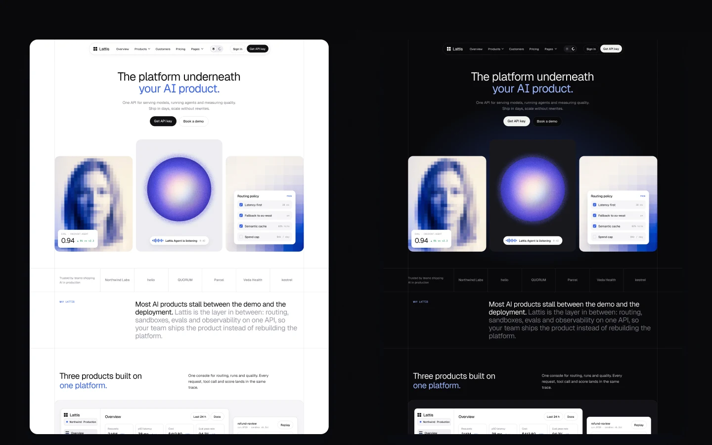 Lattis template in light and dark mode