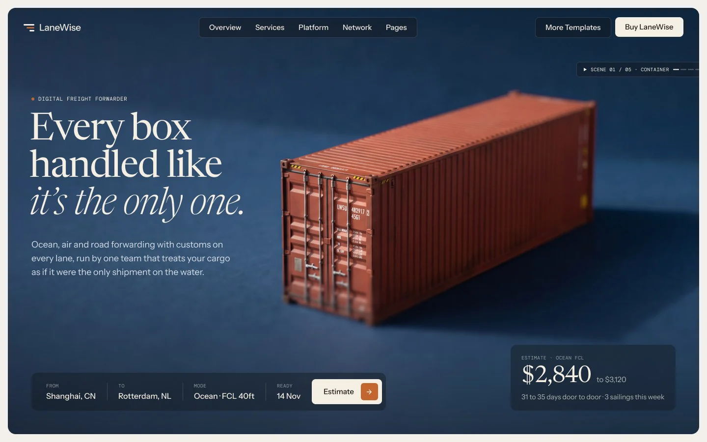 LaneWise freight forwarder Webflow template preview by Loonis
