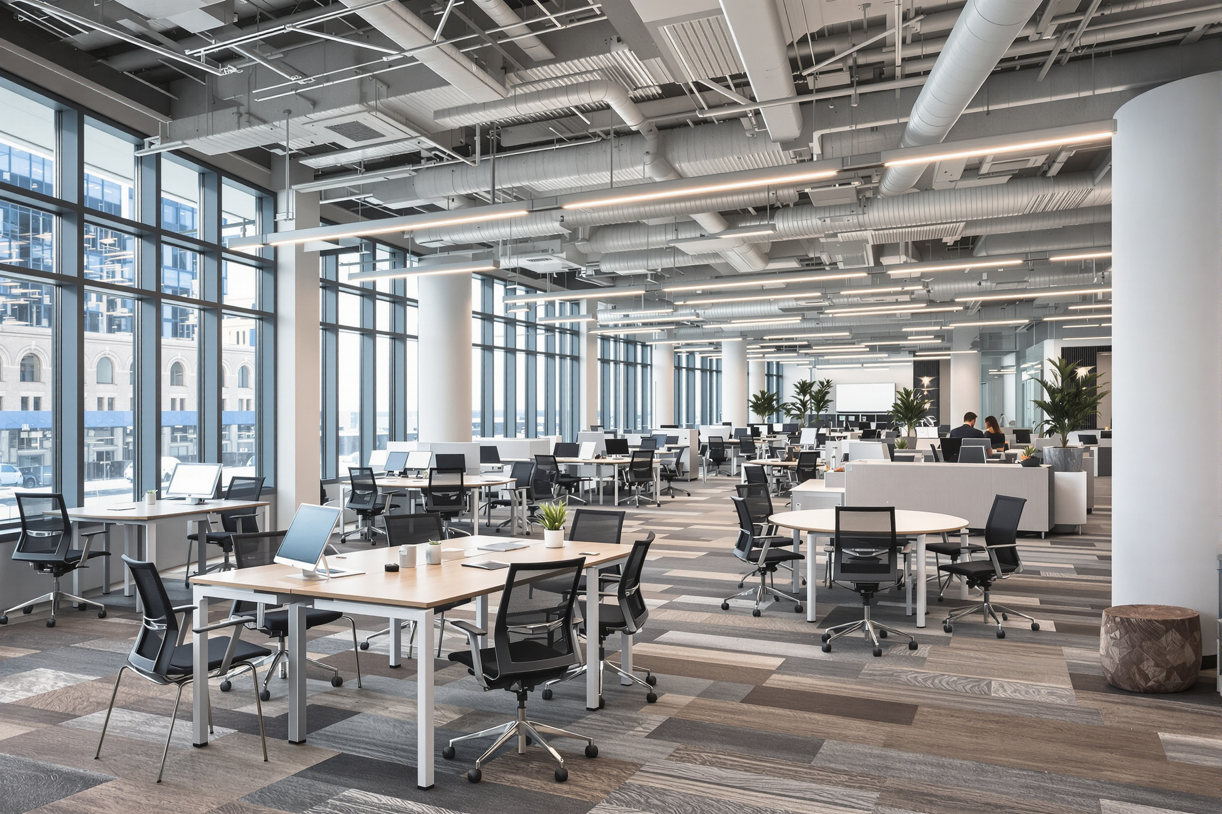 Contemporary open-plan office for hybrid workplace